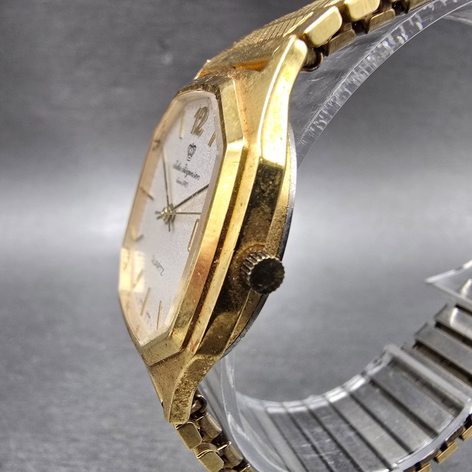 Jules Jurgensen Watch Men 30mm Silver Dial Gold Tone Date READ!!!! 4529 New Batt3
