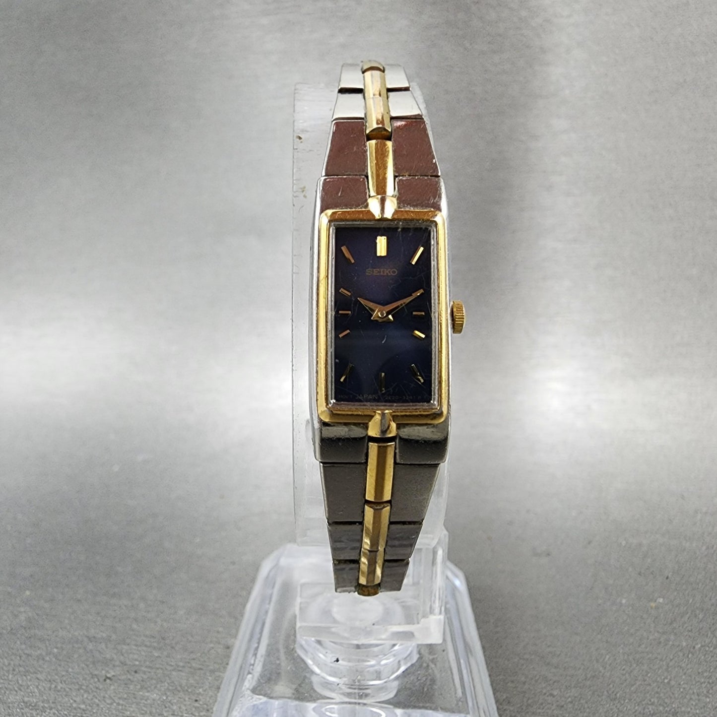 Seiko Tank Watch Women 13mm Blue Dial two Tone Rectangle 2e207479 New Battery5