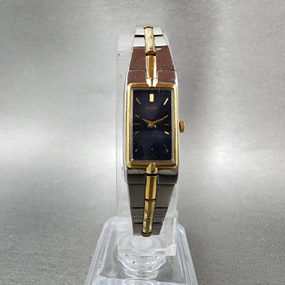 Seiko Tank Watch Women 13mm Blue Dial two Tone Rectangle 2e207479 New Battery5