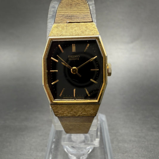 Seiko Watch Women 17mm Black Dial Gold Tone Octagon 1421-5530 New Battery0