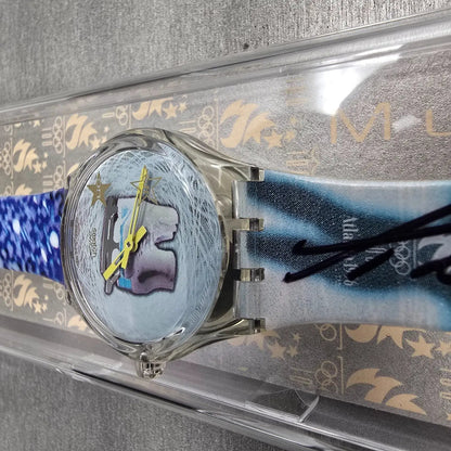 Swatch Musicall Katarina Witt Watch Woman 34mm Blue Dial Clear Case SLZ105 NOS8