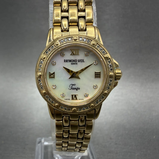 Raymond Weil Tango Watch Women 22mm MOP Dial Gold Plated Diamond Bezel New Bat0