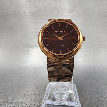 Pandora Pure Watch Women 31mm Brown Dial Rose Gold Tone Round New Battery5
