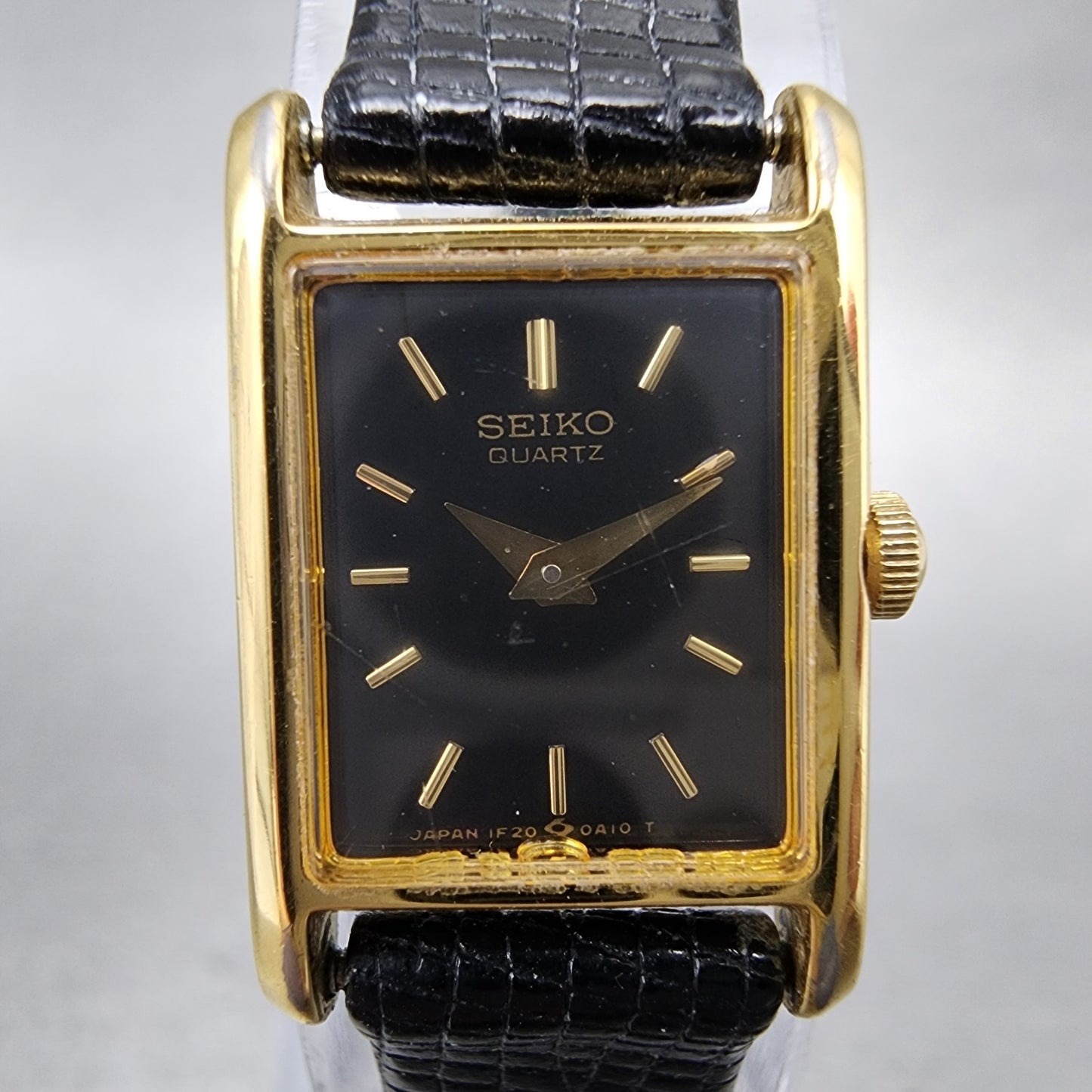 Seiko Tank Watch Women 14mm Black Dial Gold Tone Rectangle 1F205A69 New Battery1