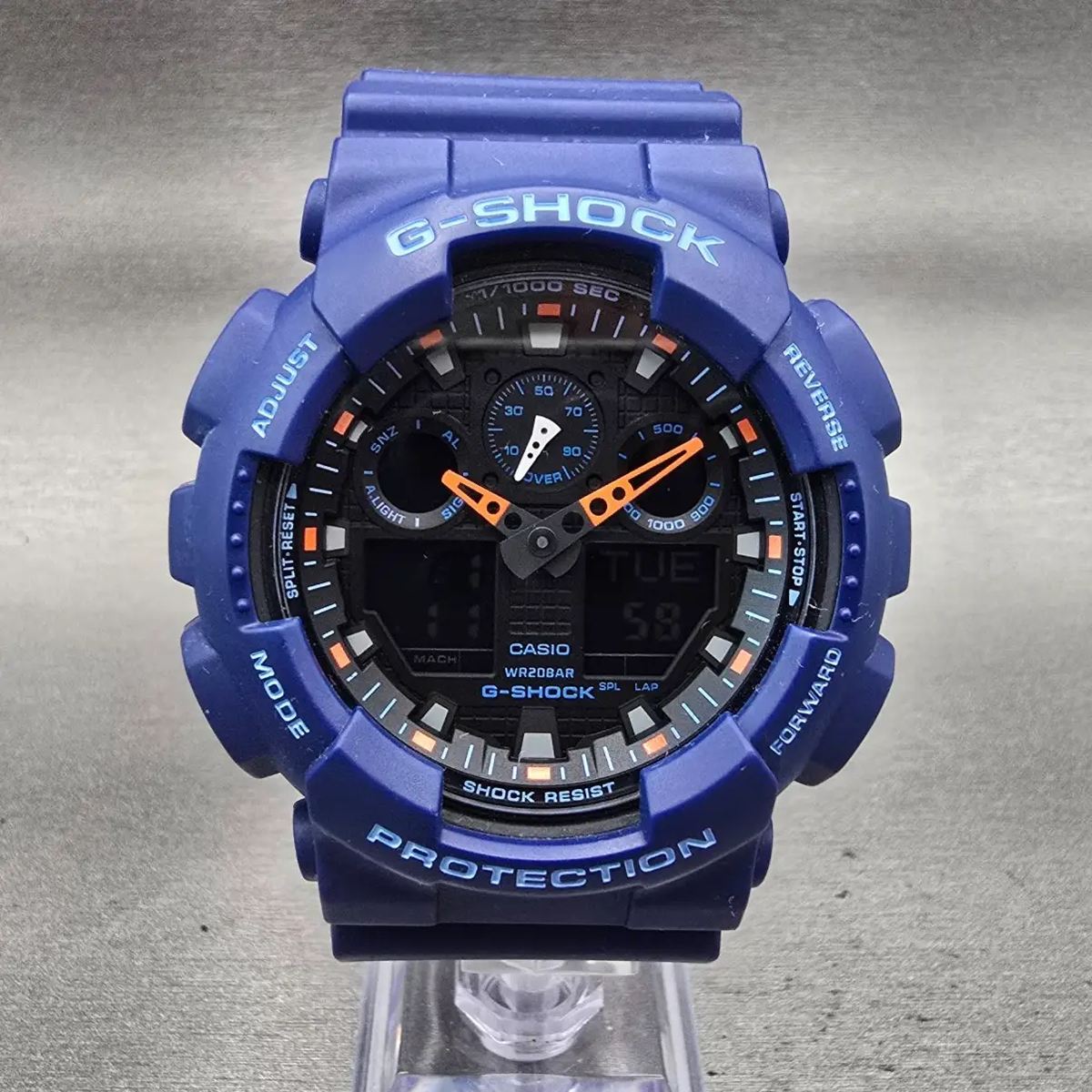 Casio G-Shock GA-100L Watch Men 50mm Black Dial Blue Chrono Alarm New Battery0