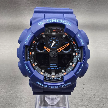 Casio G-Shock GA-100L Watch Men 50mm Black Dial Blue Chrono Alarm New Battery0