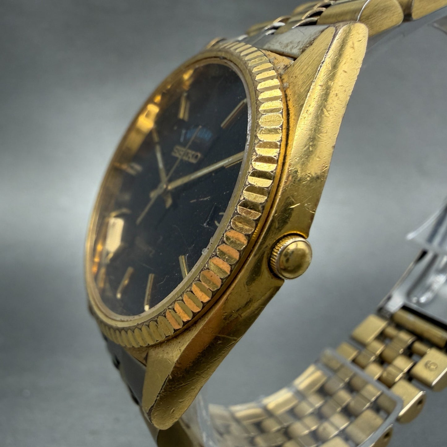 Seiko President Watch Men 36mm Black Dial Gold Tone Daydate 7n43-8119 PARTS VTG3