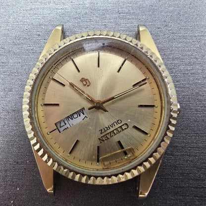 Citizen CQ Watch Men 35mm Champagne Dial Gold Daydate 3801-289471 PARTS2