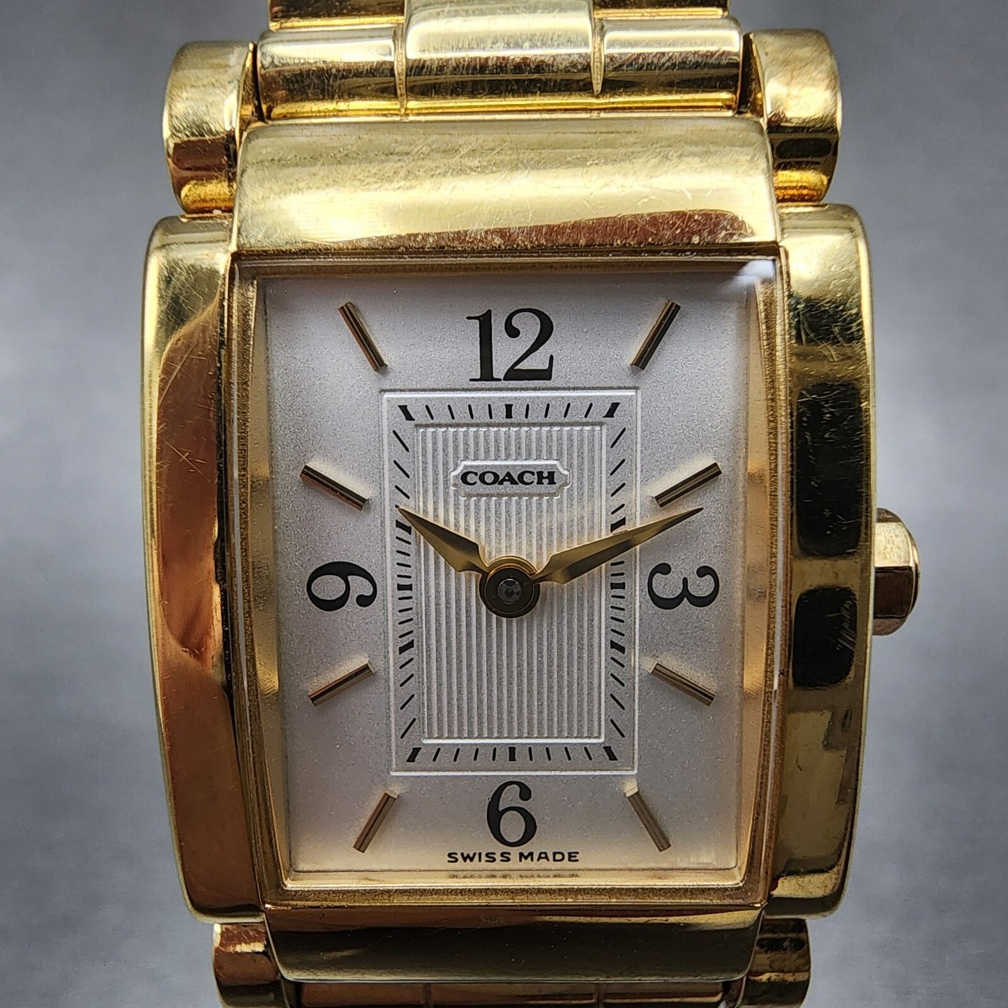Coach Tank Watch Women 20mm White Dial Gold Tone Rectangle W015 New Battery1