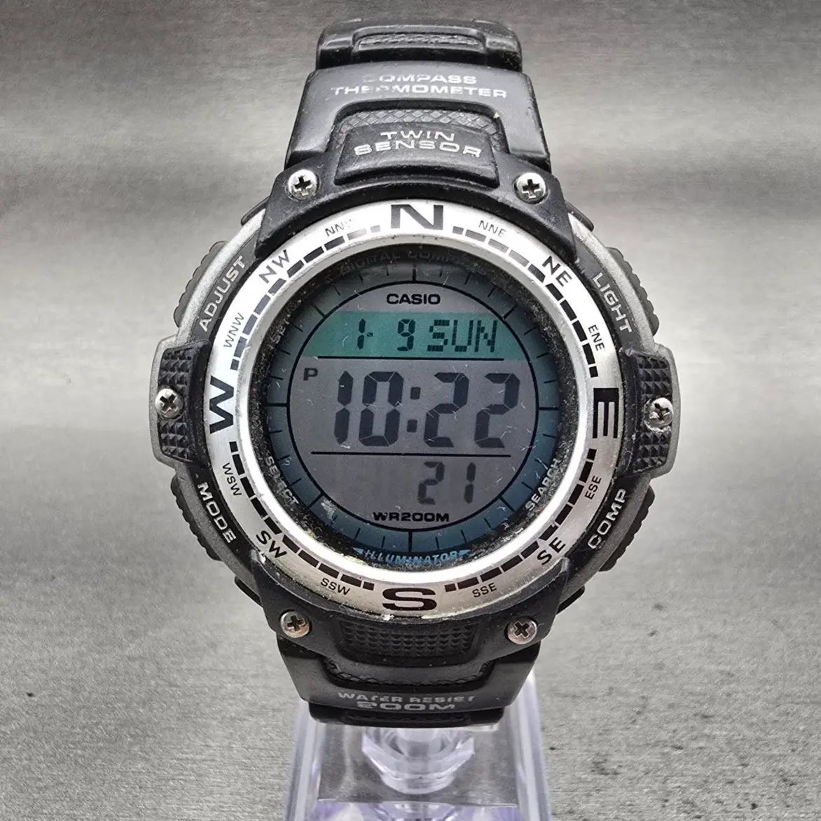 Casio SGW-100 Digital Watch Men 48mm Silver Black Compass Thermometer New Batt0