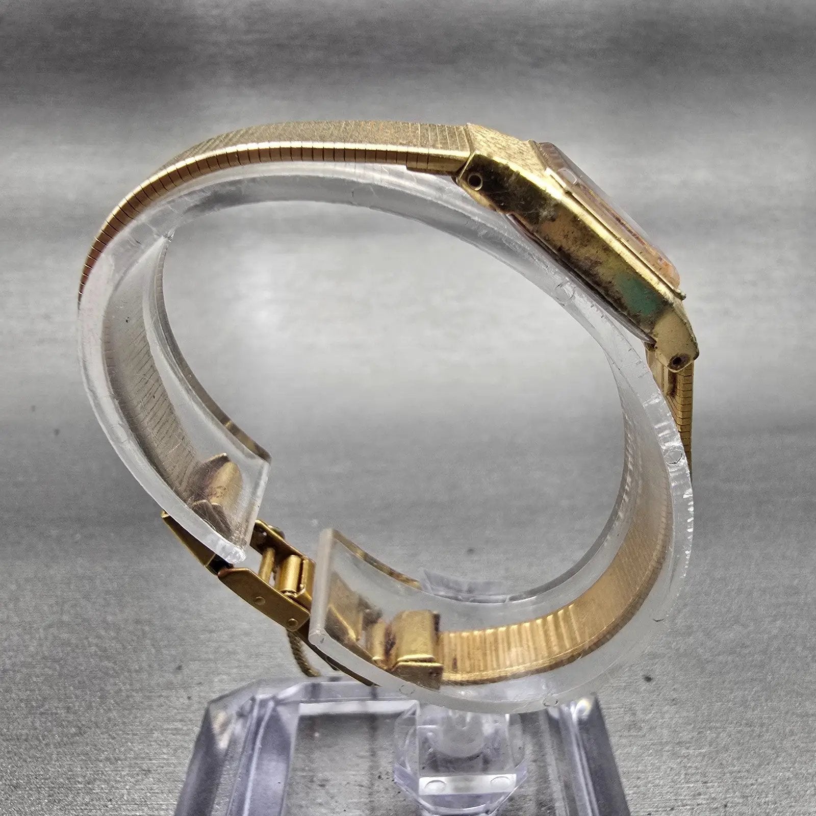 Seiko Watch Women 16mm Brown Dial Gold Tone Rectangle 2C20-5789 New Battery VTG8