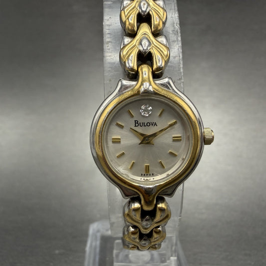 Bulova Watch Women 20mm Silver Dial Two Tone Round 98P08 New Battery Vintage ABS0