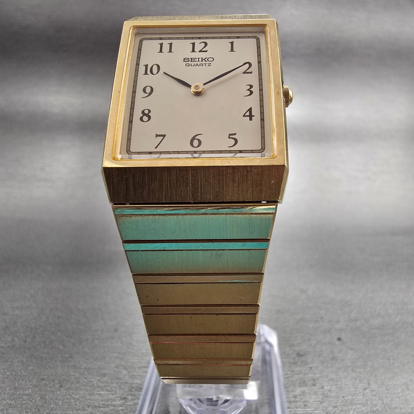 Seiko Watch Men 24mm Cream Dial Gold Tone Rectangle 5P30-5D09 New Battery VTG5
