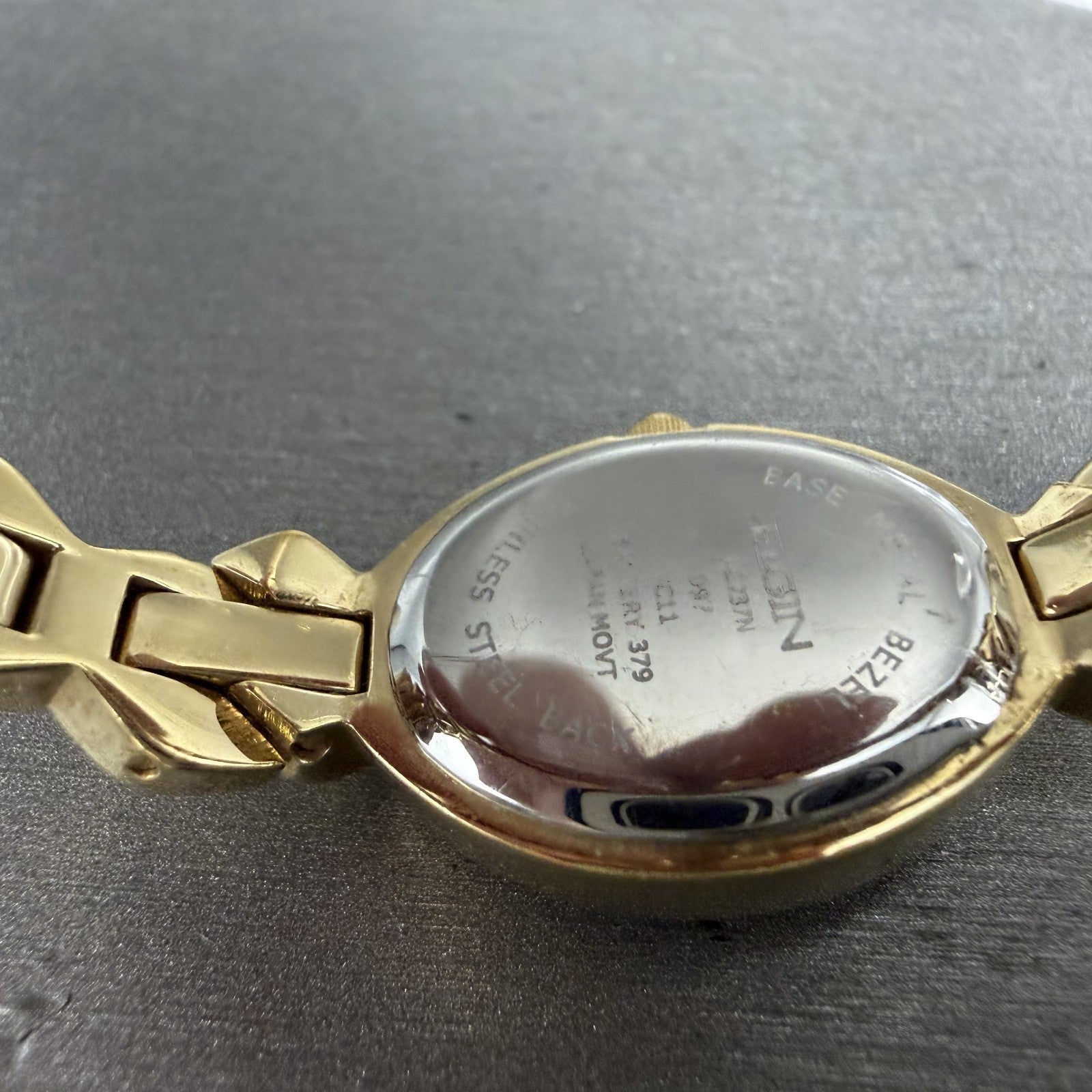 Elgin Watch Women 18mm Black Dial Gold Tone Oval Bangle New Battery VC11EG237N9