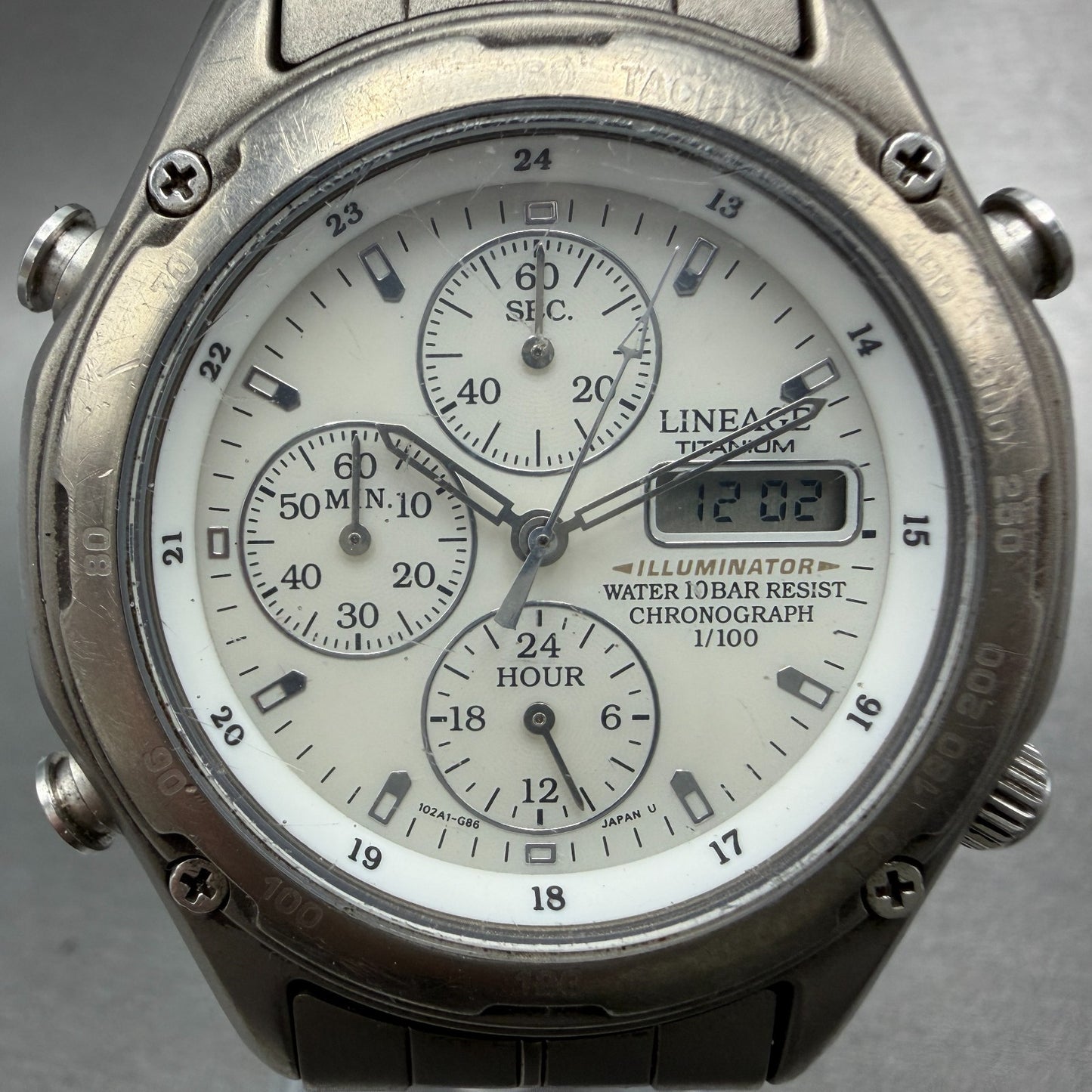 Casio Lineage LIS-001 Watch Men 41mm White Dial Titanium Alarm Chrono New batt1