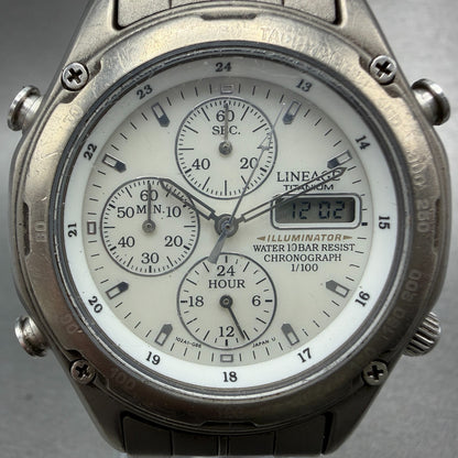 Casio Lineage LIS-001 Watch Men 41mm White Dial Titanium Alarm Chrono New batt1