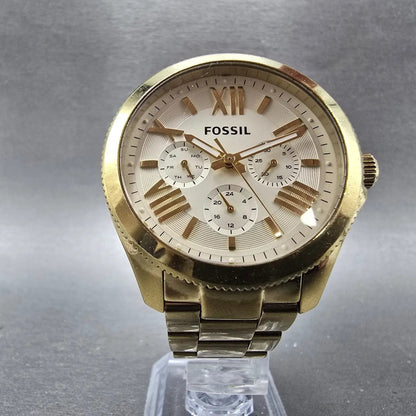 Fossil Cecile Watch Women 40mm Cream Dial Gold Tone Daydate AM4510 New Battery J5