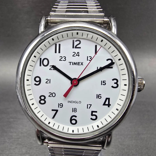 Timex Weekender Watch Men 38mm White Dial Silver Tone TW2R10400 New Battery LP0
