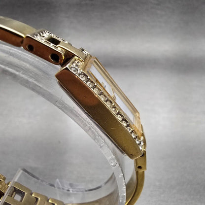 Citizen Eco-Drive Tank Watch Women 14mm White Dial Gold Tone Gemmed Bangle Works3