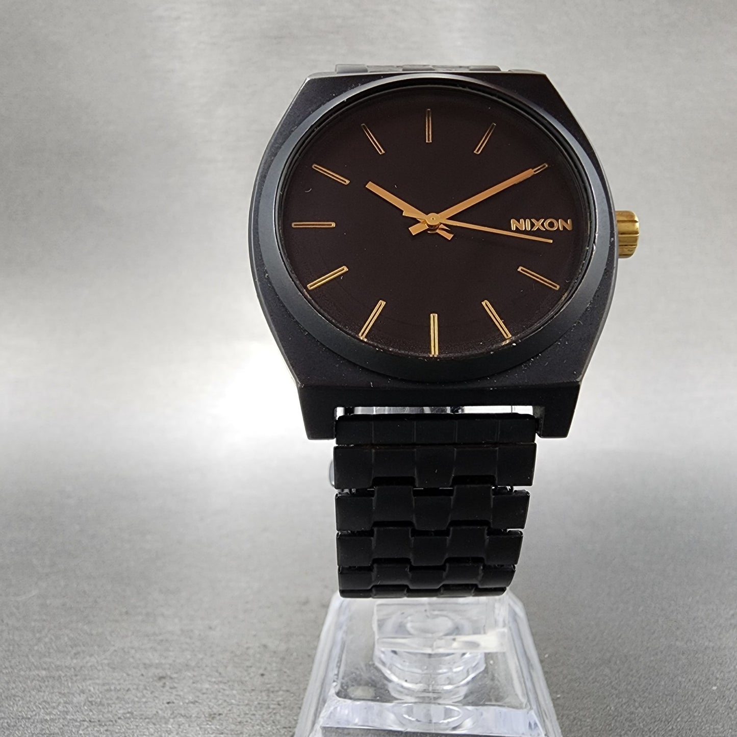 Nixon Time Teller Watch Men 38mm Black Dial Black Tone Round New Battery5