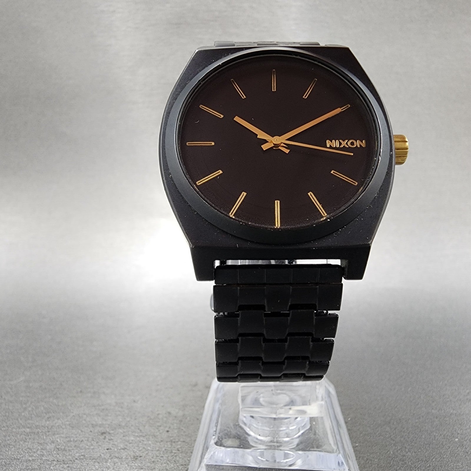 Nixon Time Teller Watch Men 38mm Black Dial Black Tone Round New Battery5
