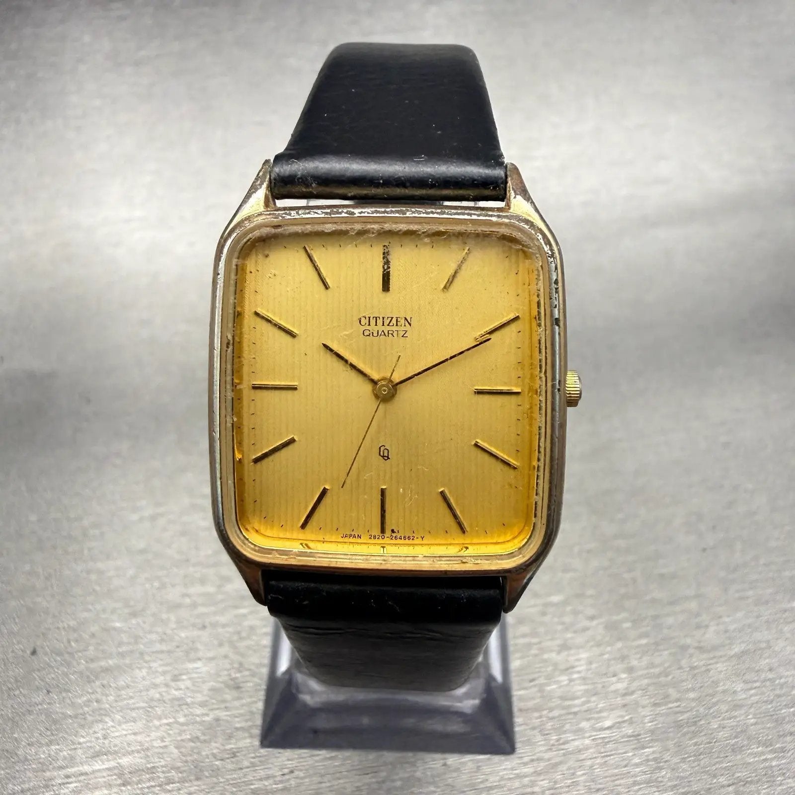 Citizen CQ Watch Men 27mm Gold Dial Gold Tone Rectangle 2830-262841 New Battery0