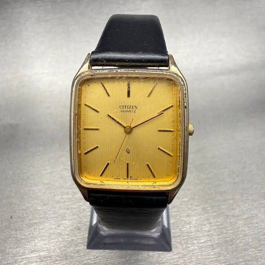 Citizen CQ Watch Men 27mm Gold Dial Gold Tone Rectangle 2830-262841 New Battery0
