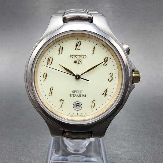Seiko Spirit AGS Watch Men 37mm Luminous Dial Titanium Date 5m22-7B80 PARTS