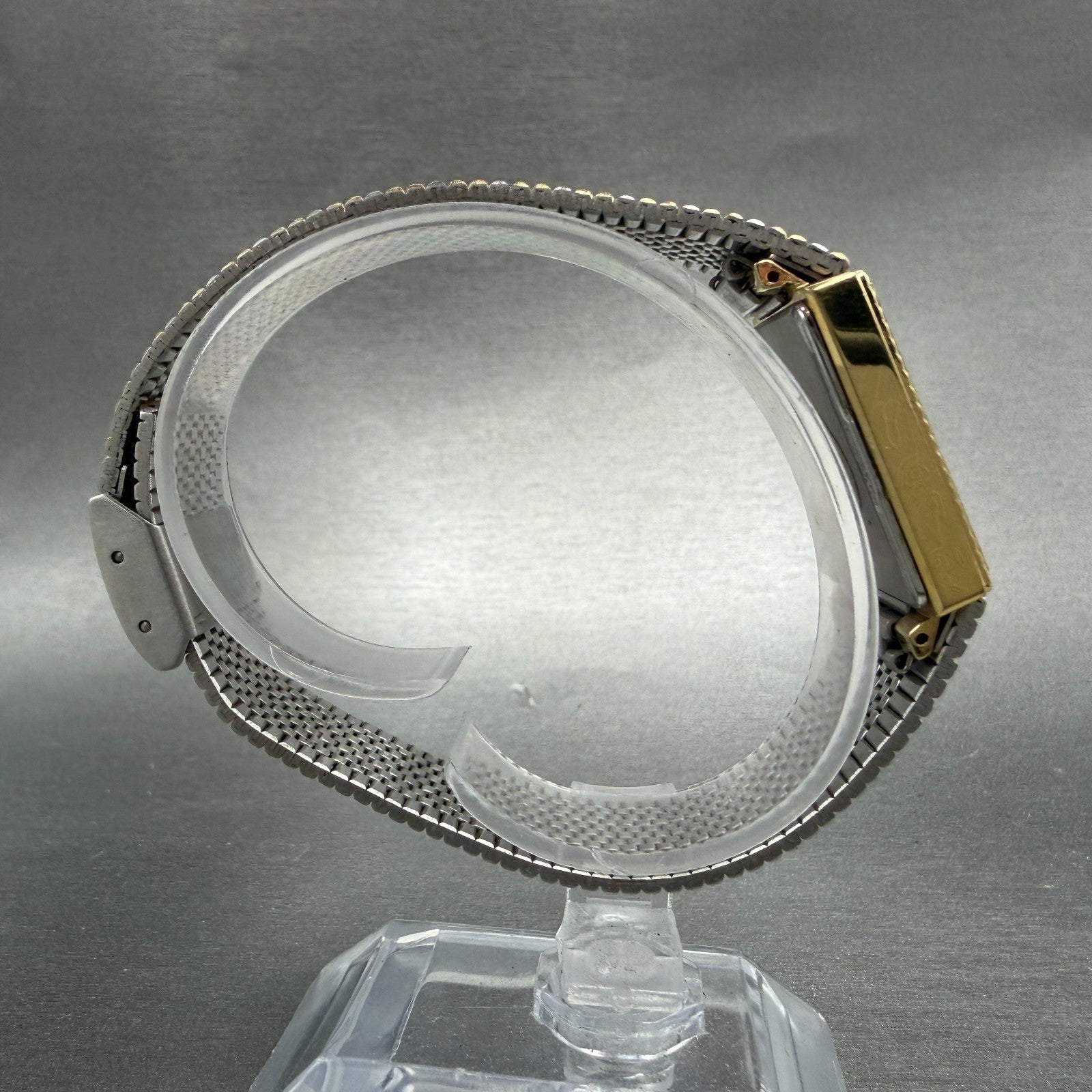 Seko Tank Watch Men 25mm Champagne Dial Two Tone Rectangle 7430-5740 New Battery8