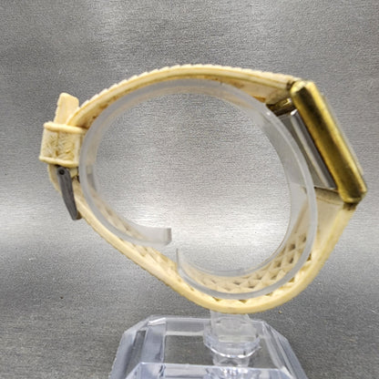 Parker Tank Watch Women 25mm White Dial Gold Tone Rectangle Manual Wind PARTS9