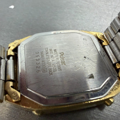 Seiko Pulsar Digital Watch Men 31mm Gold Tone Alarm Chrono Y486-4030 PARTS VTG10