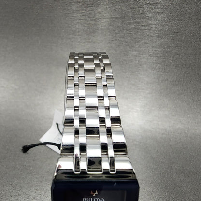 Bulova Quadra Tank Watch Women 21mm Blue Dial Silver Tone Rectangle 96P187 CHIP4