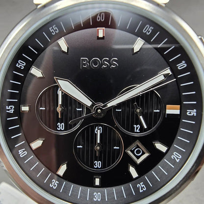 Hugo Boss One Chronograph Watch Men 44mm Black Dial Steel Date Round New Battery1