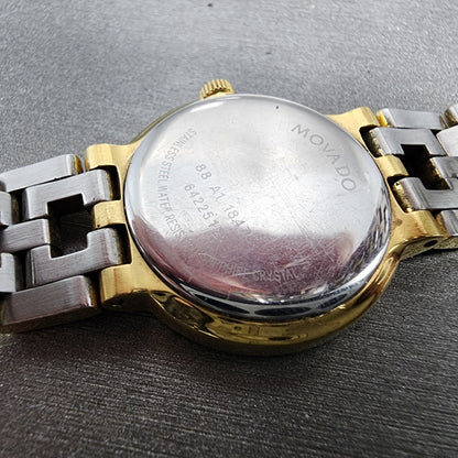 Movado Estimo Watch Women 25mm Gold Dial Gold Tone Round 604887 New Battery9