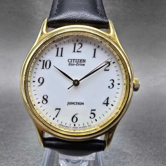 Citizen Eco-Drive Junction Watch Men 33mm White Dial Gold Round E030-S93894 Runs0