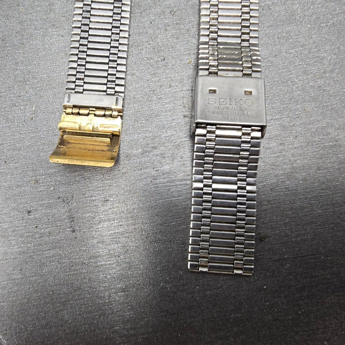 Seiko Bracelet 18mm Stainless Steel Gold Tone Tri Folding Clasp VTG Japan G10169