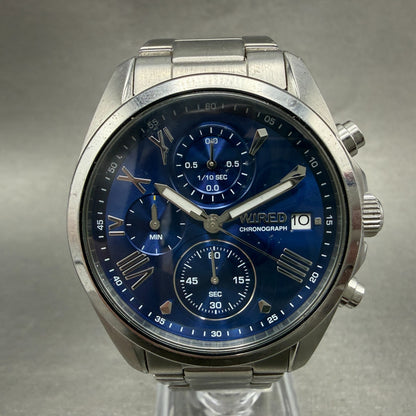 Seiko Wired Chronograph Watch Men 40mm Blue Dial Silver Tone Date New Battery0
