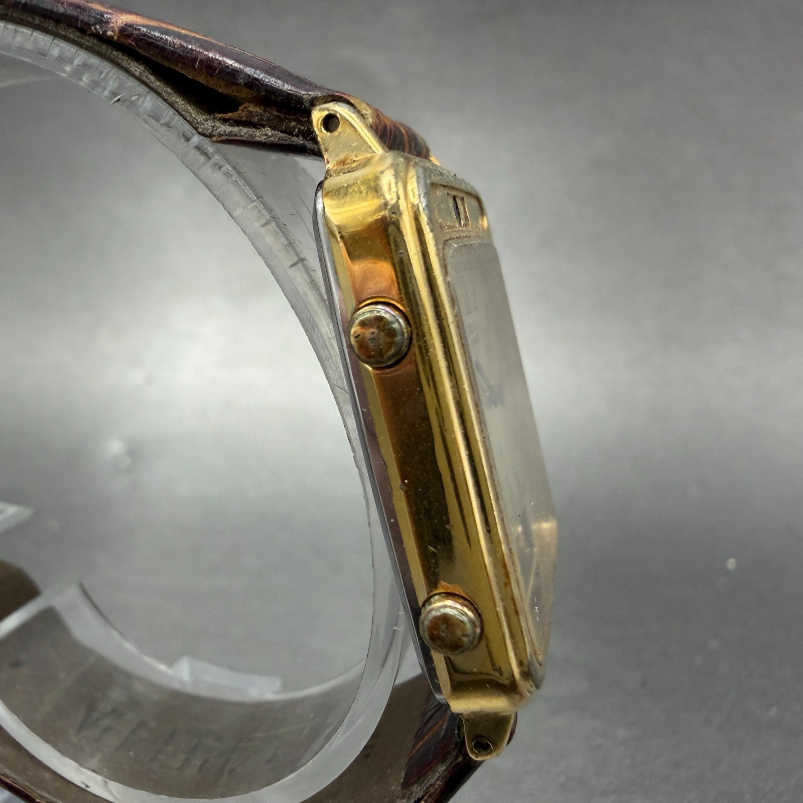 Seiko Tank Watch Men 28mm Analog Digital Gold Tone Alarm Chrono H249-5110 PARTS4