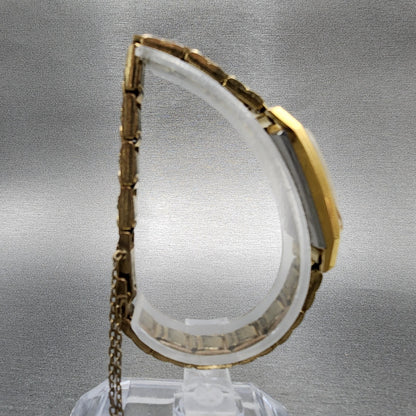 Seiko Solar Tank Watch Women 15mm White Dial Gold Tone Manual Wind 608 Runs8