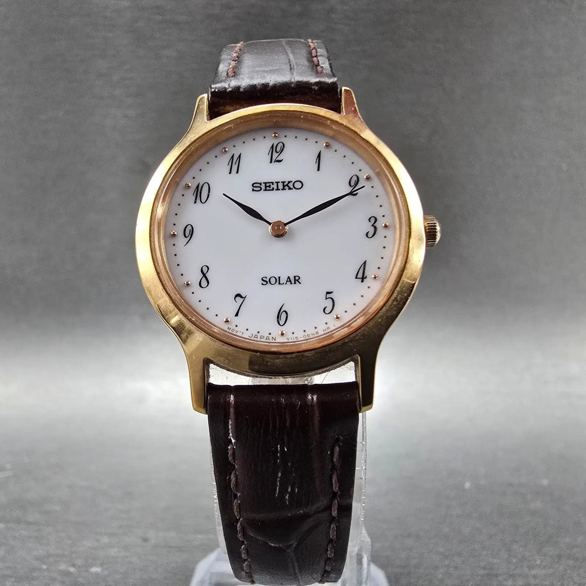 Seiko Solar Watch Women 26mm White Dial Rose Gold Tone V115-0BS0 Round Works6