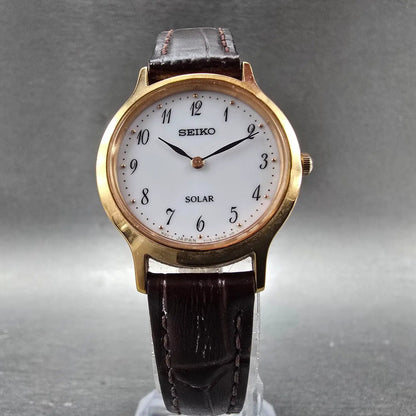 Seiko Solar Watch Women 26mm White Dial Rose Gold Tone V115-0BS0 Round Works6