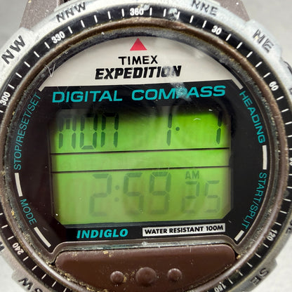 Timex Expedition Digital Compass Watch Men 43mm LCD Brown Daydate New Battery1