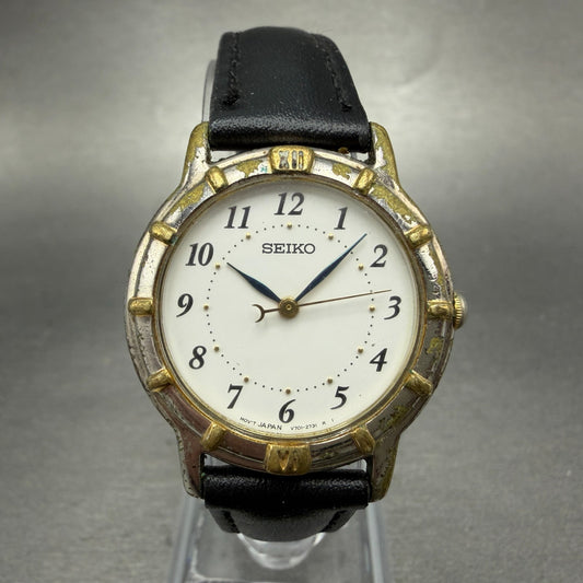 Seiko Watch Women 29mm White Dial Two Tone Round V701-1990 New Battery Vintage0