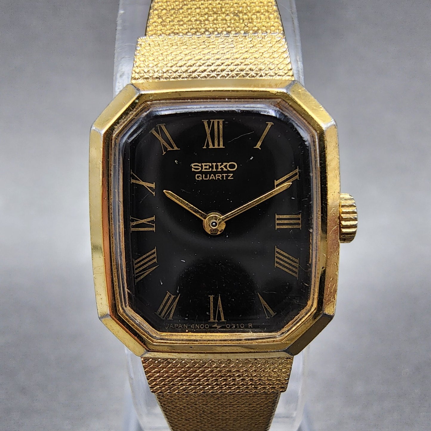 Seiko Watch Women 17mm Black Dial Gold Tone Octagon 4N005139 New Battery1