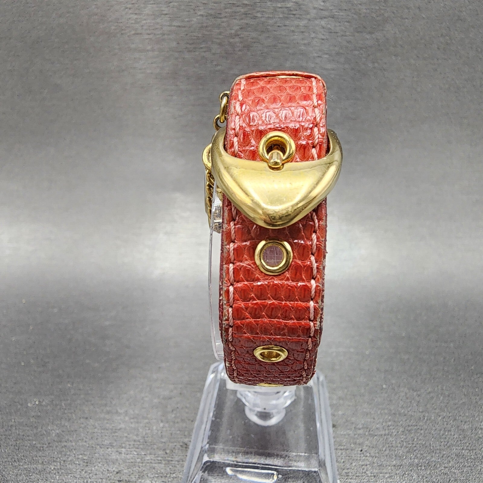 Seiko Respoir Watch Women 20mm Gold Dial Gold Tone Red Band 4N200320 New Batt4