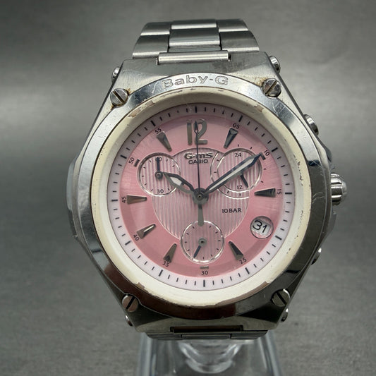 Casio Baby-G Chronograph Watch Women 37mm Pink Dial Steel Date Round New Battery0