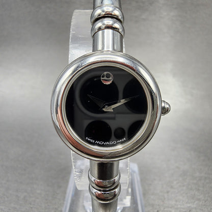 Movado Bareleto Watch Women 24mm Black Dial Stainless Steel Round Bangle New Bat0