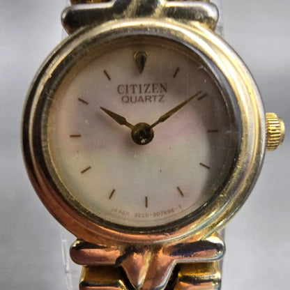 Citizen Watch Women 18mm MOP Dial Gold Tone Round 3220-326113 New Battery VTG1
