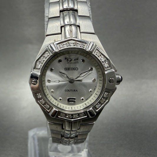 Seiko Coutura Watch Women 23mm Silver Dial Silver Tone 1n01-0le0 New Battery ABC0