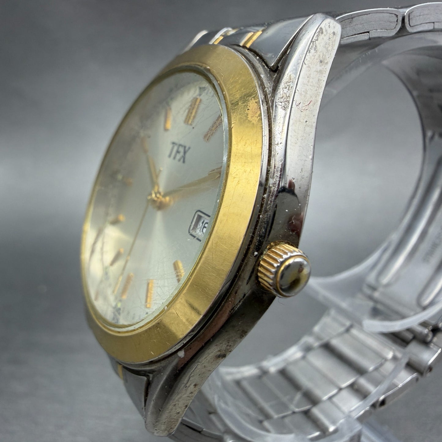Bulova TFX Watch Men 37mm Champagne Dial Two Tone Date Round 38B08 New Battery2